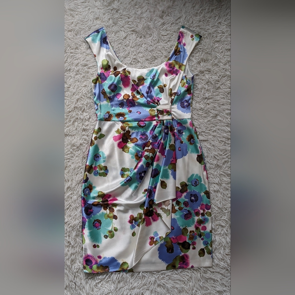 Maggy London Asymmetrical Dress - White and Blue Floral